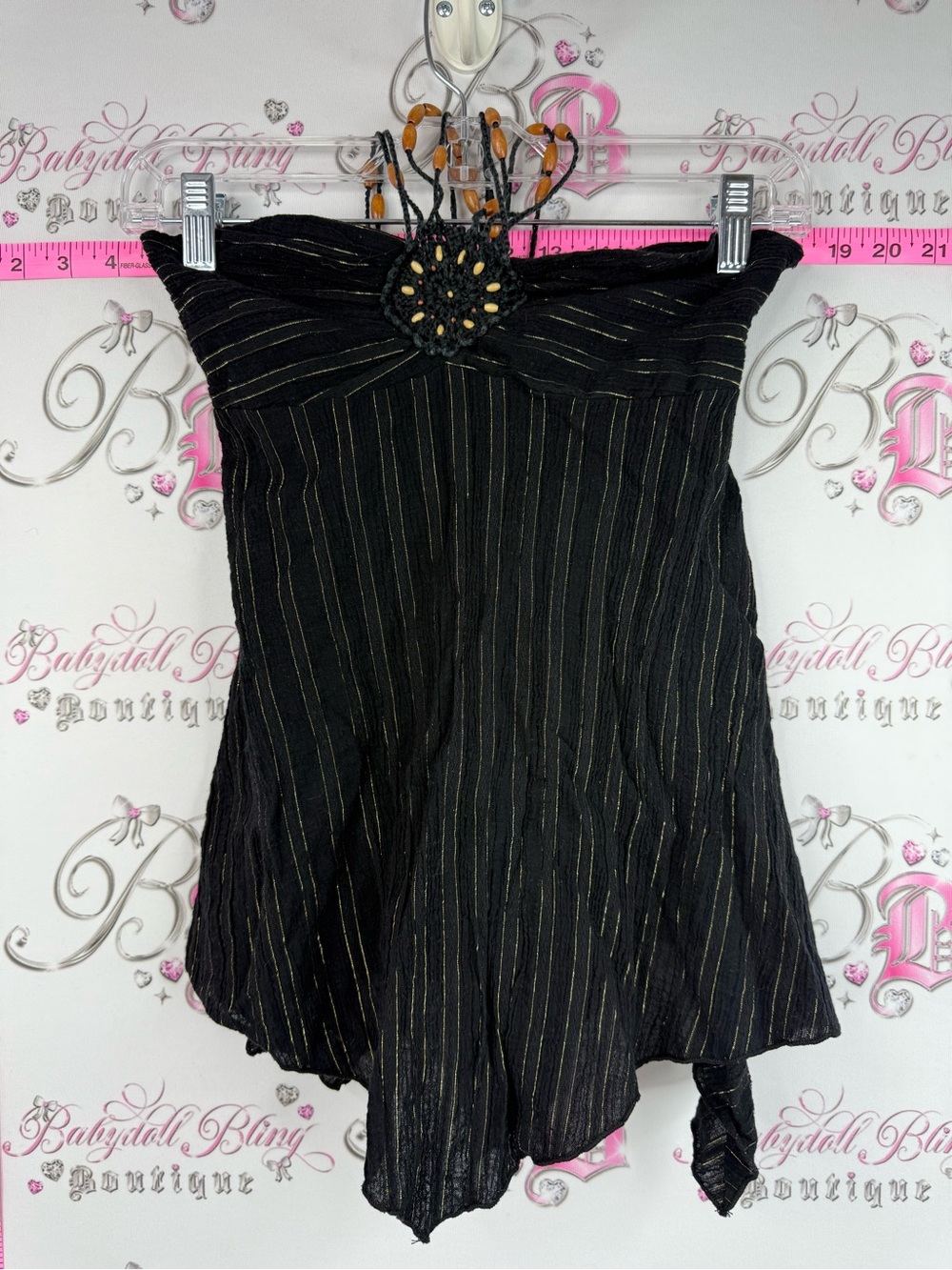 FWR tank top halter gold beaded wood crochet Black Metallic-Stripe Tank Top